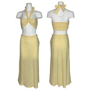 Free People Met My Match Skirt Set S Yellow Plaid Halter Top Midi Skirt Coastal